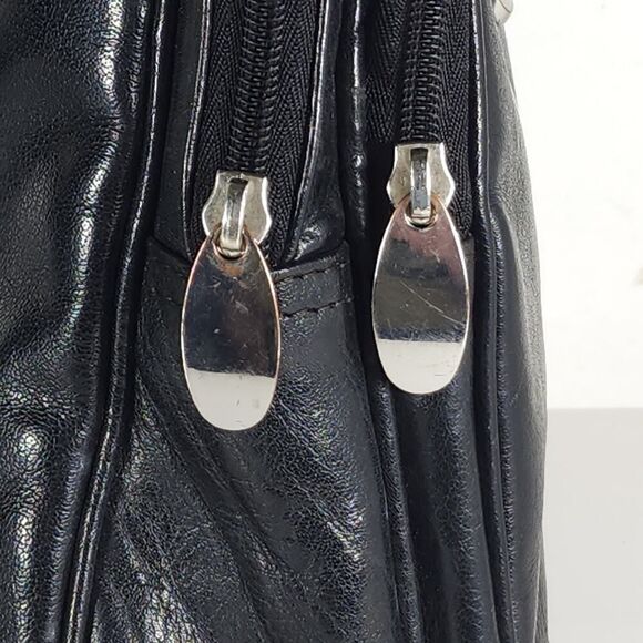 Ashwood Black Glazed Leather Medium Multi Compartments Purse Handbag Backpack - Picture 12 of 16